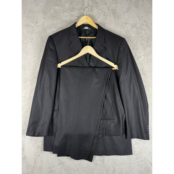 Arturo Calle Made in Italy 46L Long 38x30 Wool Two-Piece Suit Black Pinstriped - Picture 1 of 9